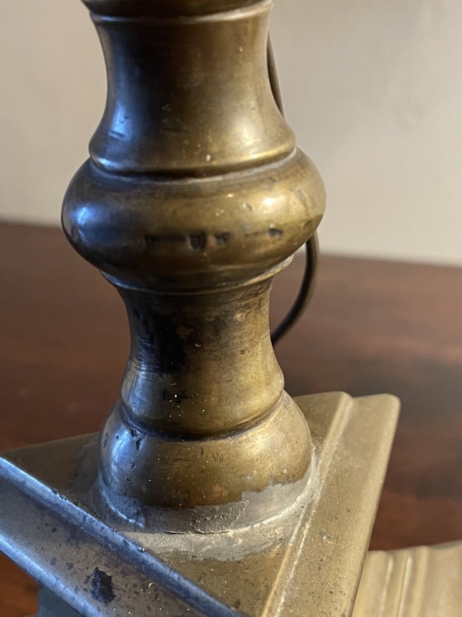Pair Of Bronze Candlesticks With Turned Barrel-photo-4