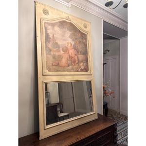 Important Fireplace Trumeau In Cream Lacquered Wood, Bruno Francisque Guillermin