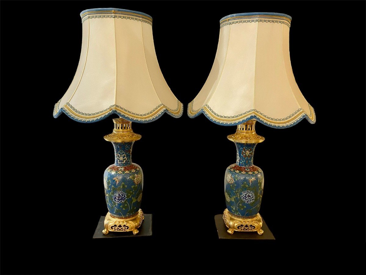 Paire De Lampes En Cloisonné XIXème