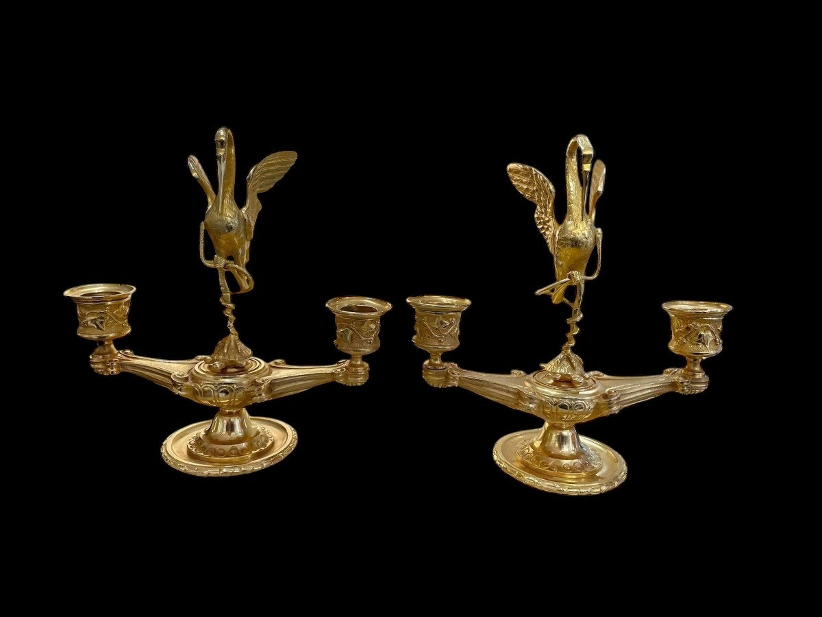 Pair Of Heron Candelabra, 19th Century
