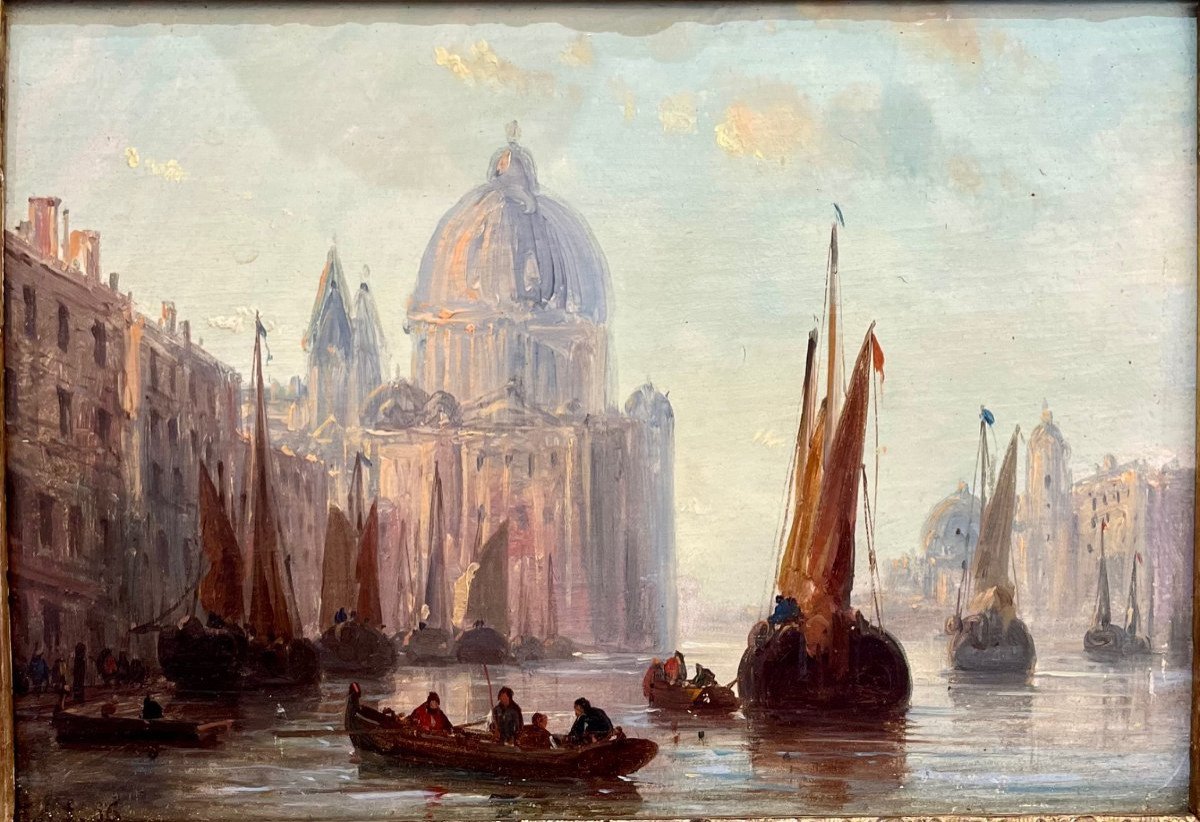 Venice, Oil On Panel, 19th Century-photo-4