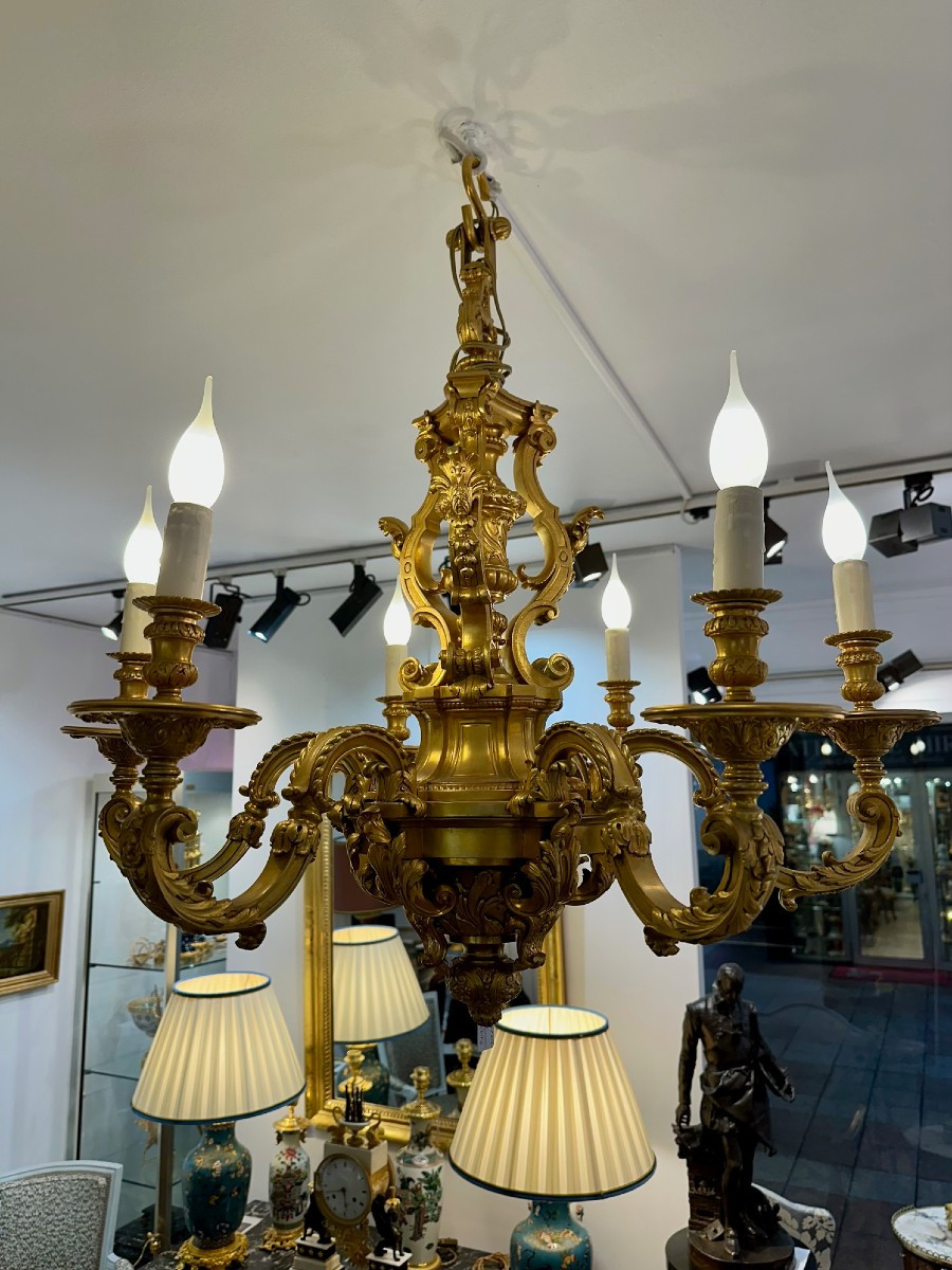 6-light Chandelier In Gilded Bronze -photo-2