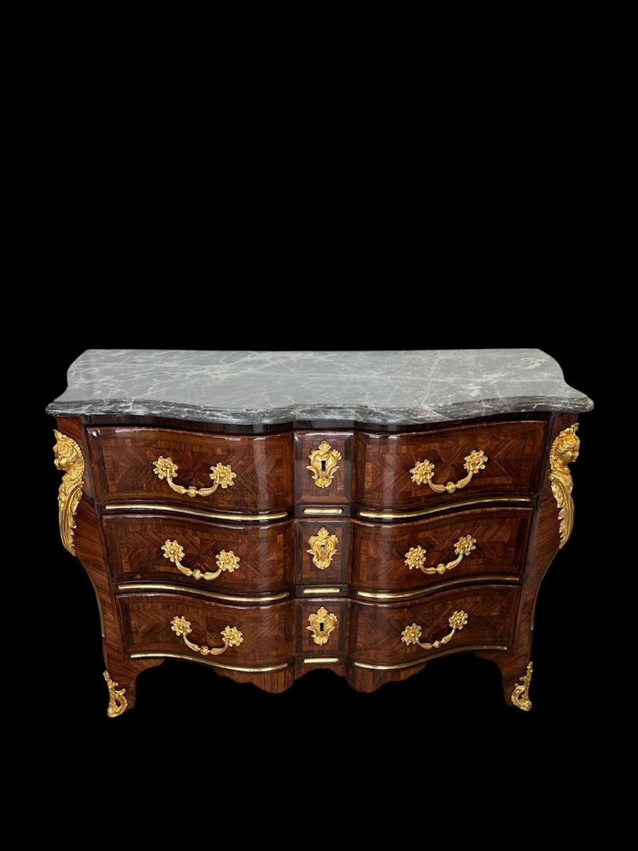 Louis XV Period Tomb-shaped Commode With 3 Drawers