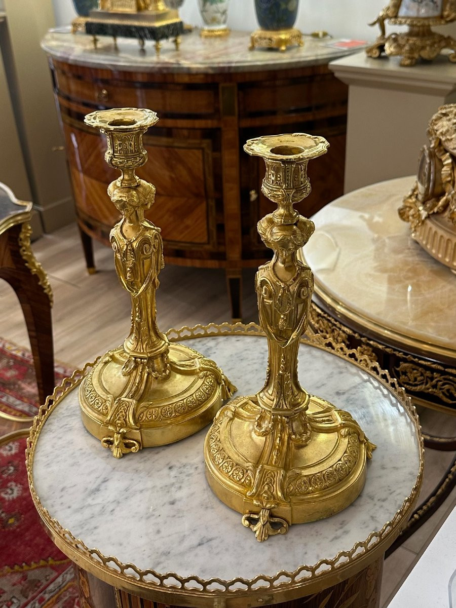 Paire de flambeaux en bronze, XIX siècle-photo-2