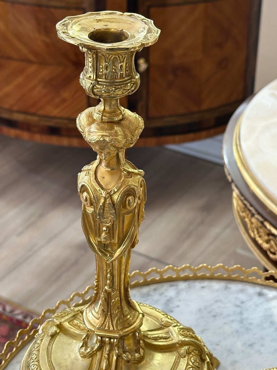 Paire de flambeaux en bronze, XIX siècle-photo-3