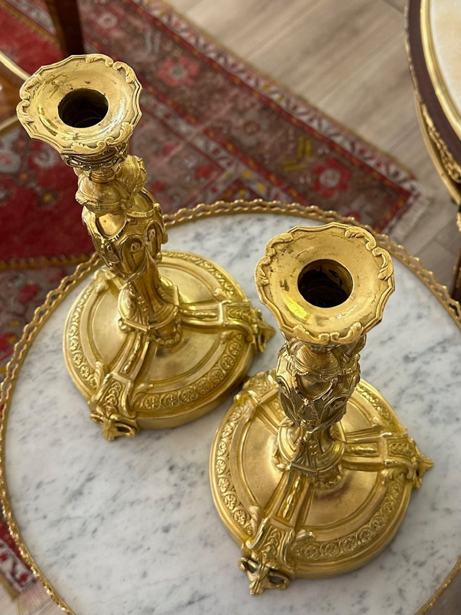 Paire de flambeaux en bronze, XIX siècle-photo-4