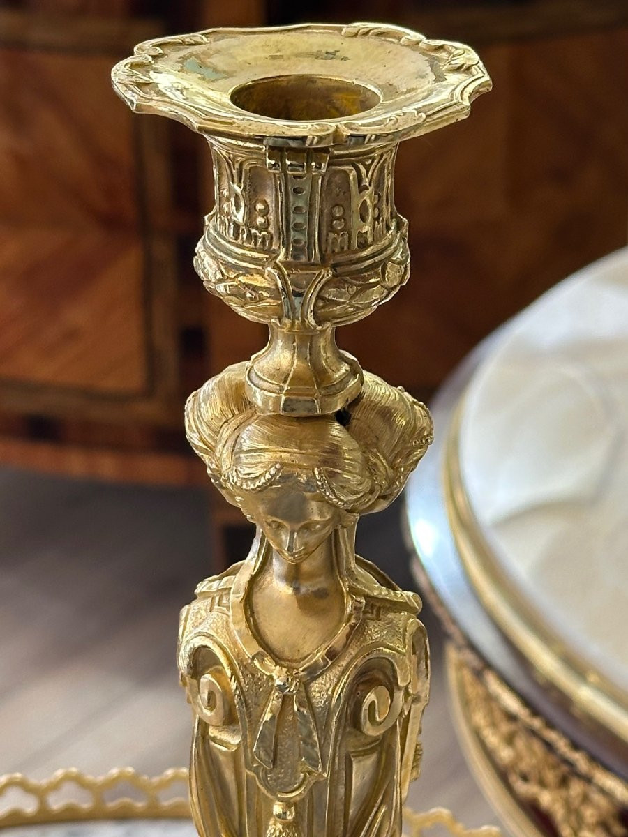 Paire de flambeaux en bronze, XIX siècle-photo-2