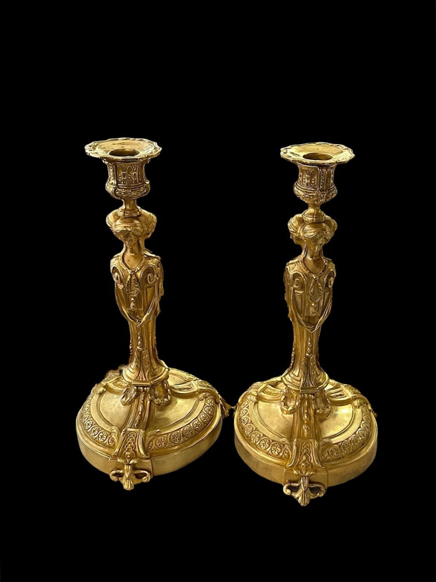 Paire de flambeaux en bronze, XIX siècle