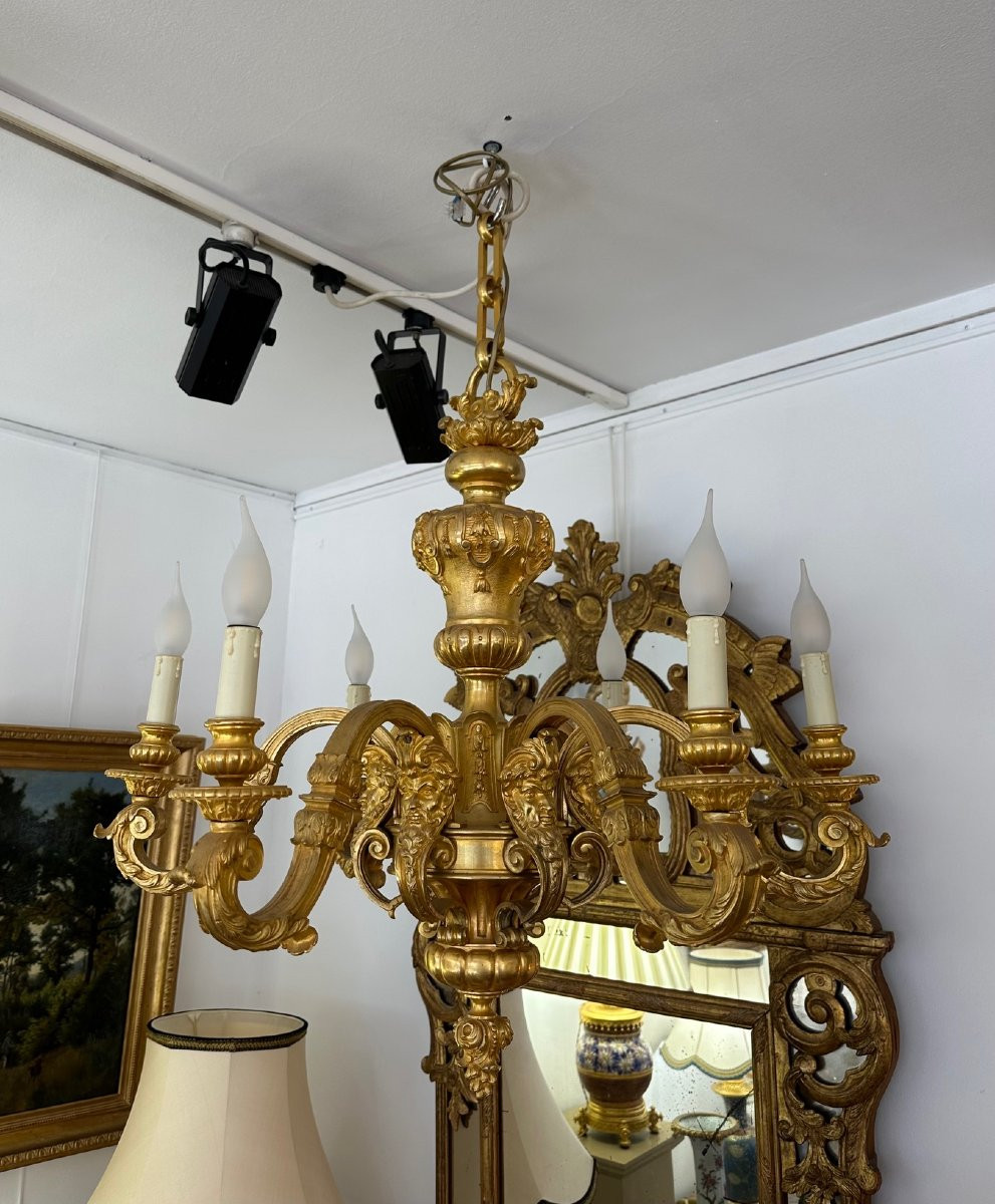 Lustre en bronze doré à 6 lumières de style Régence  -photo-2