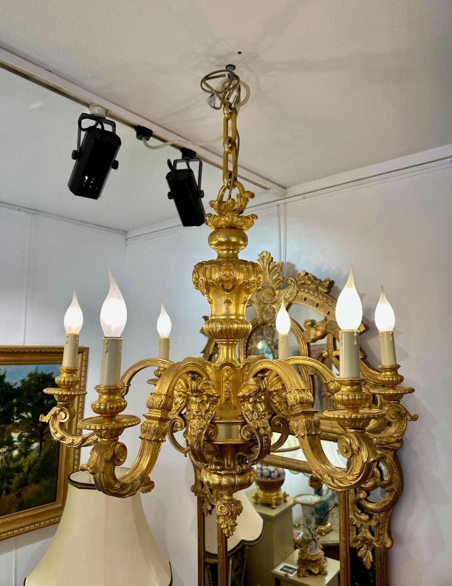 Lustre en bronze doré à 6 lumières de style Régence  -photo-3