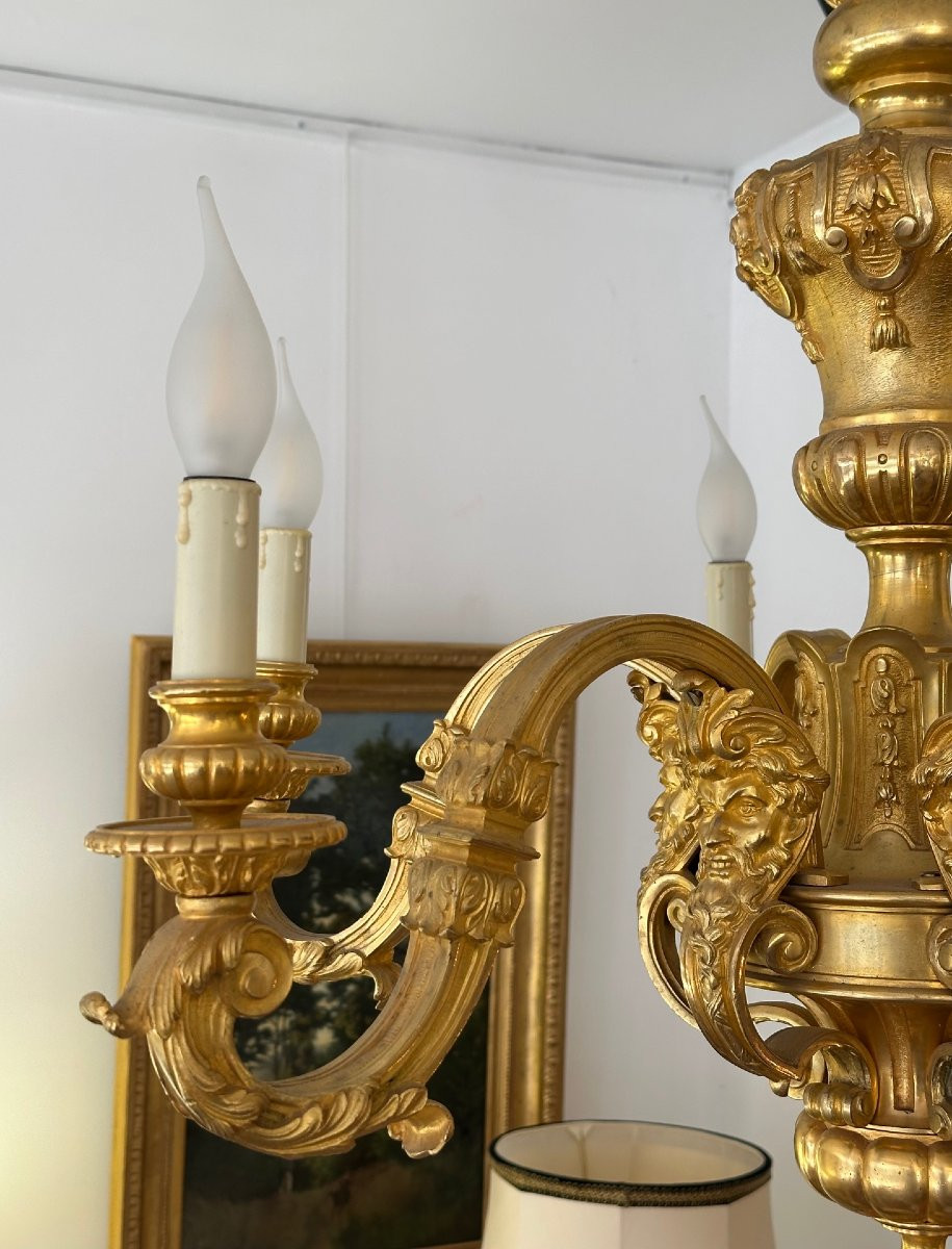 Lustre en bronze doré à 6 lumières de style Régence  -photo-4