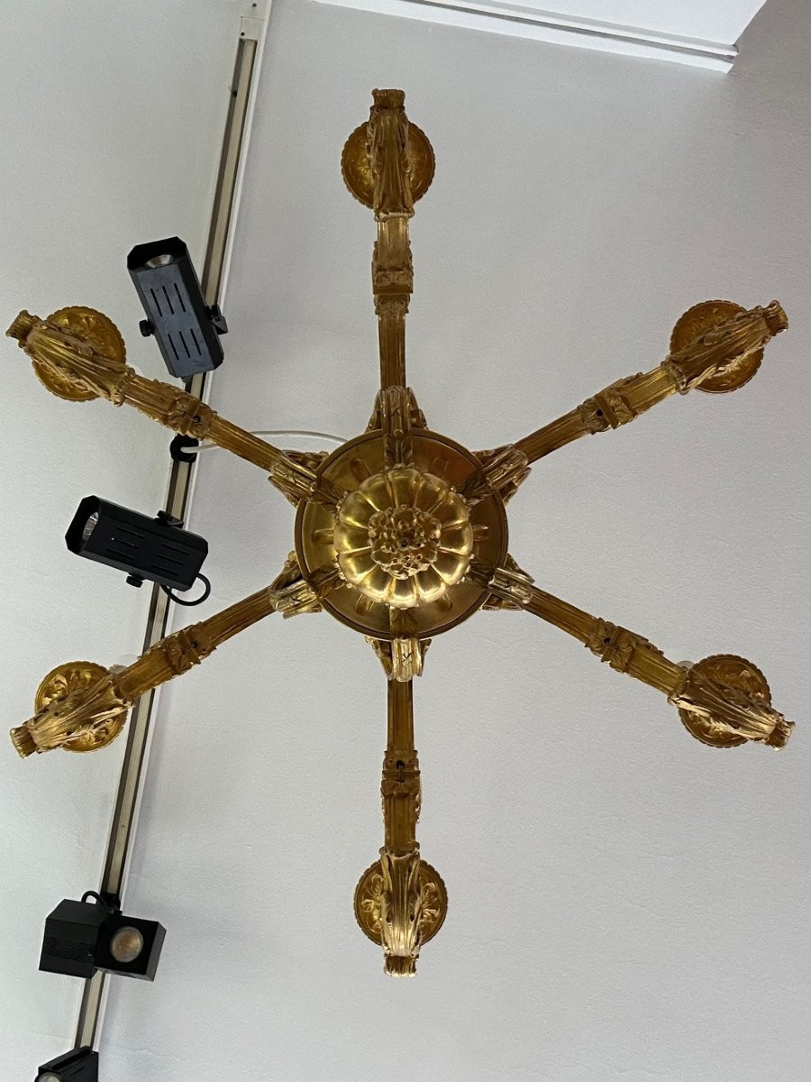 Lustre en bronze doré à 6 lumières de style Régence  -photo-1