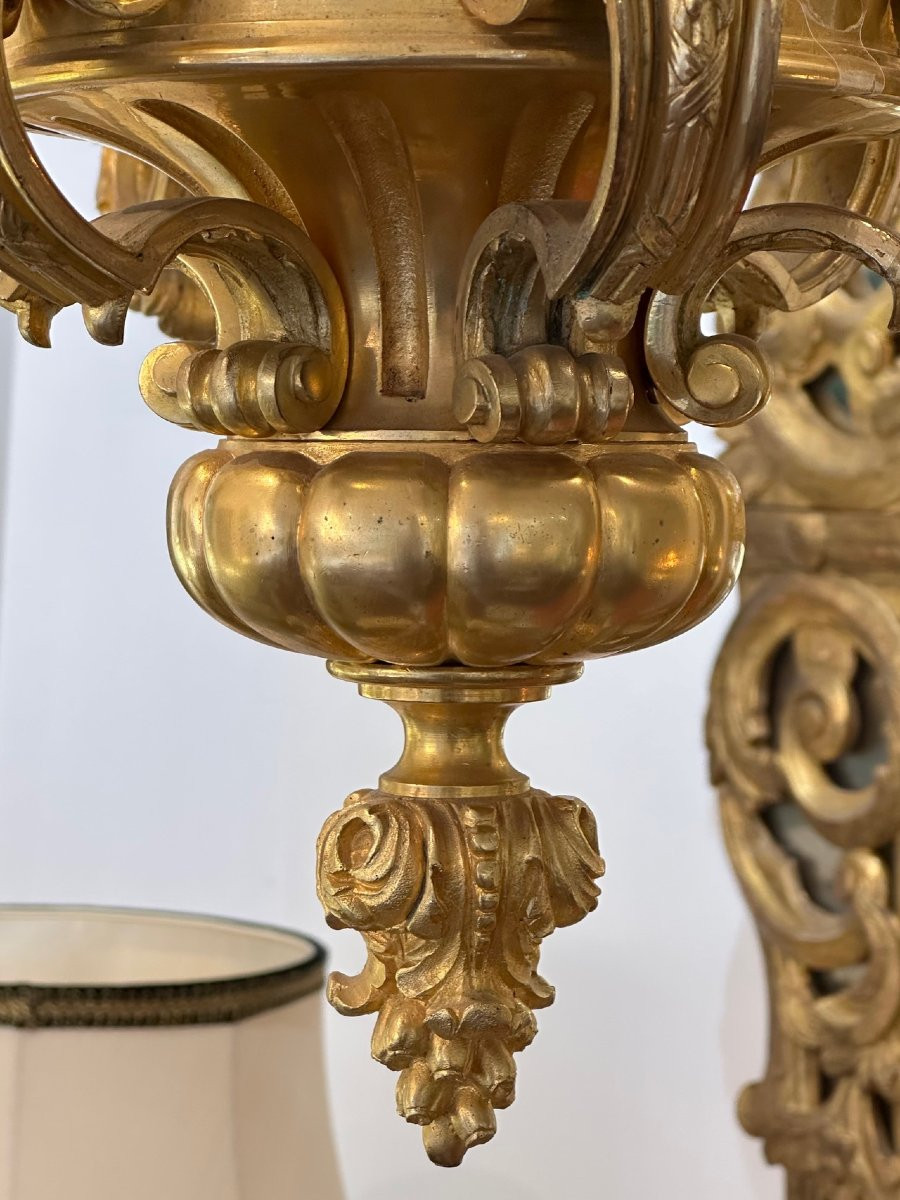 Lustre en bronze doré à 6 lumières de style Régence  -photo-2