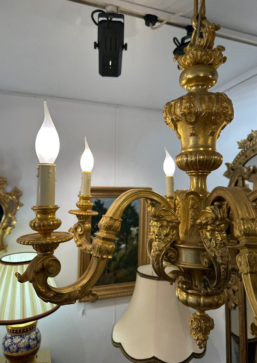 Lustre en bronze doré à 6 lumières de style Régence  -photo-3
