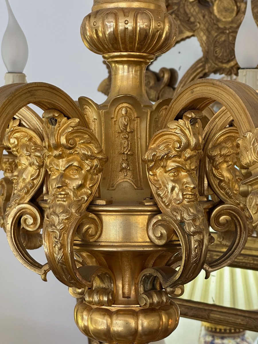 Lustre en bronze doré à 6 lumières de style Régence  -photo-6