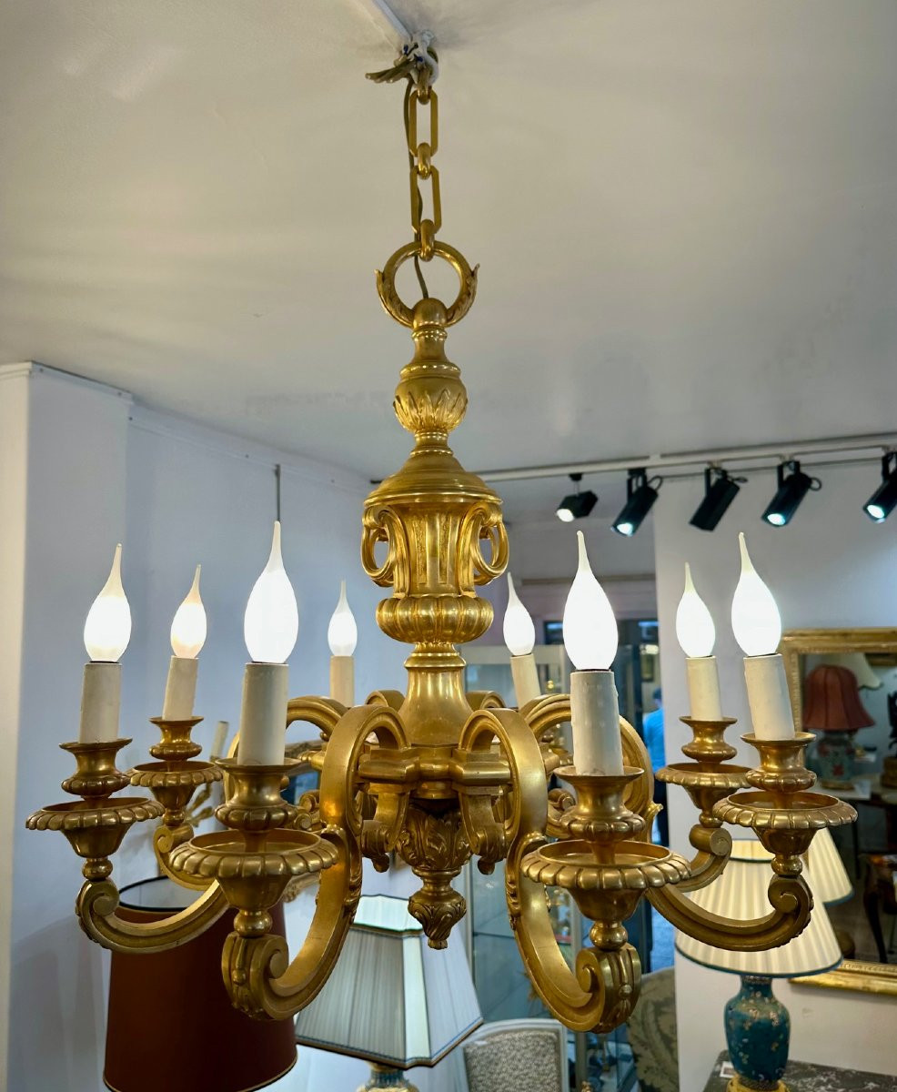Lustre à 8 lumières en bronze doré de style Louis XVI-photo-2