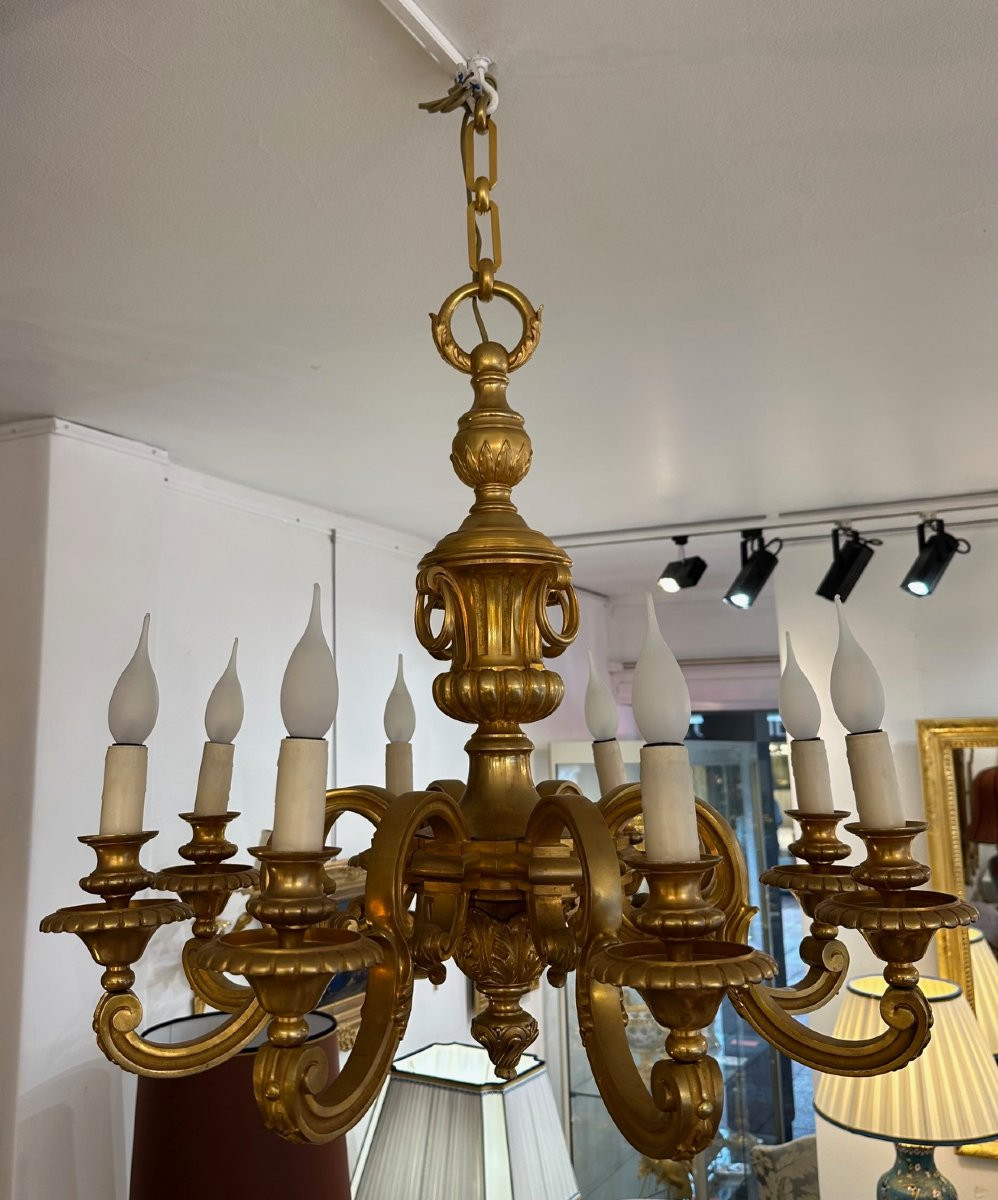 Lustre à 8 lumières en bronze doré de style Louis XVI-photo-4