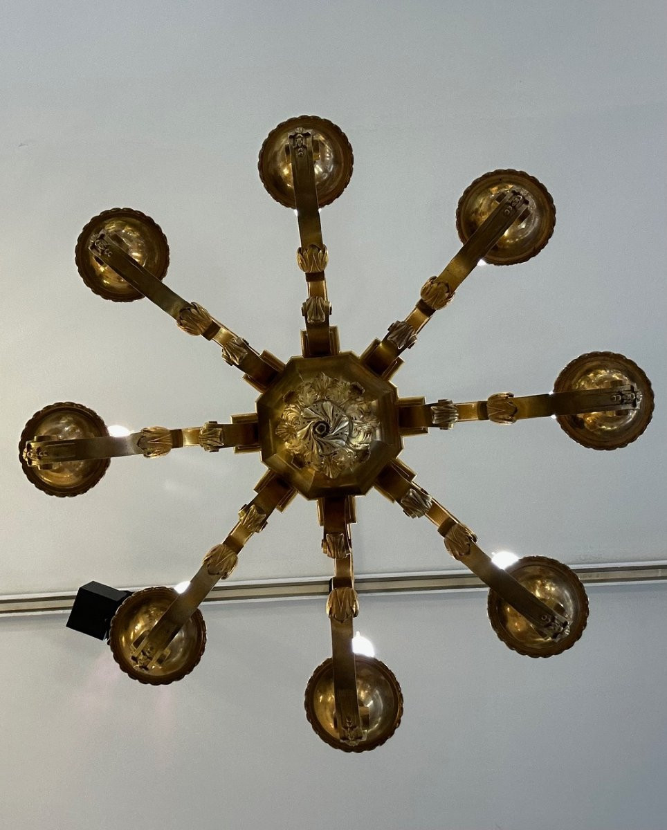 Lustre à 8 lumières en bronze doré de style Louis XVI-photo-1