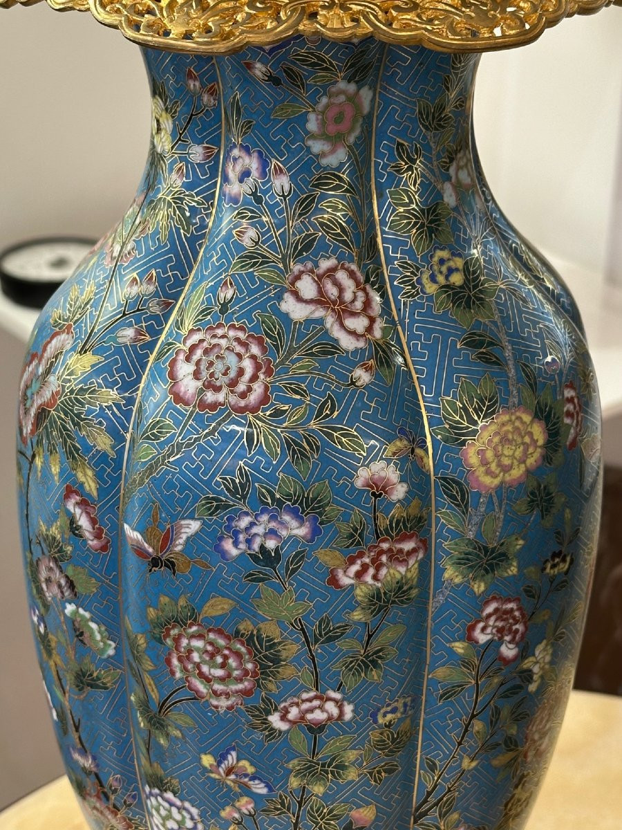 Pair Of Cloisonné And Gilt Bronze Lamps-photo-4