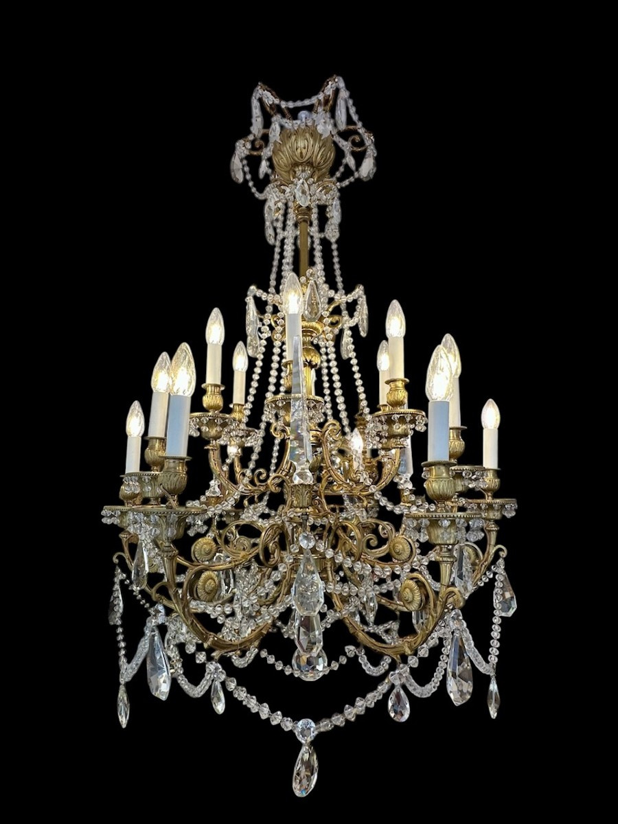 Gilt Bronze And Cut Crystal Cage Chandelier From The XIXᵉ Century