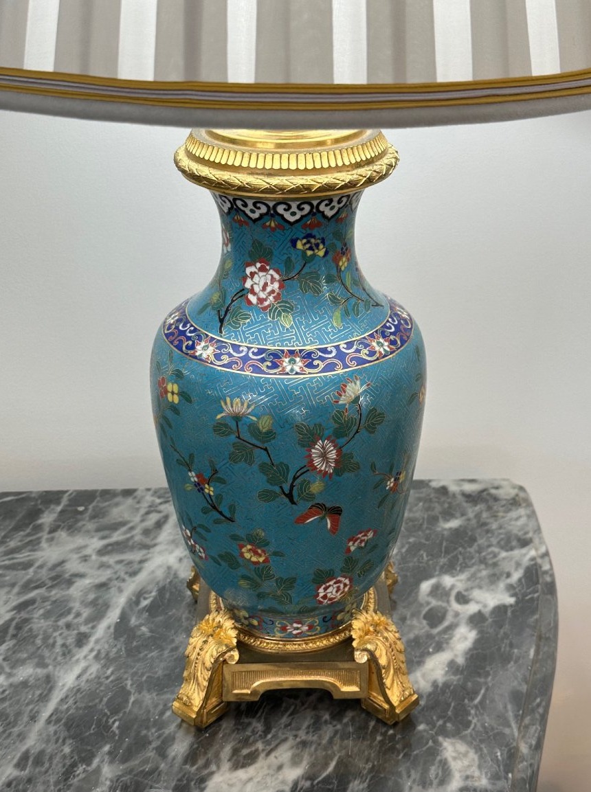 Paire de lampes en émaux cloisonnés de Chine-photo-3