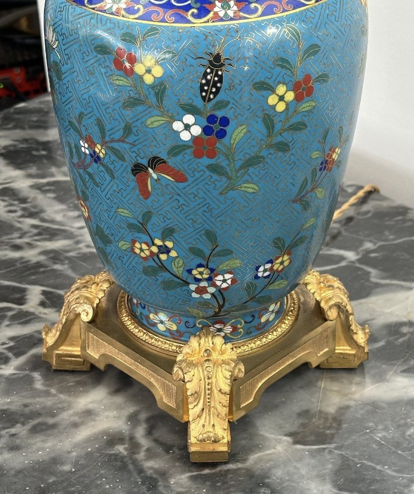 Paire de lampes en émaux cloisonnés de Chine-photo-4
