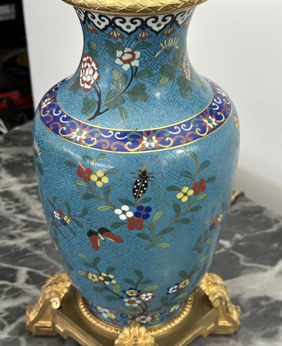 Paire de lampes en émaux cloisonnés de Chine-photo-4