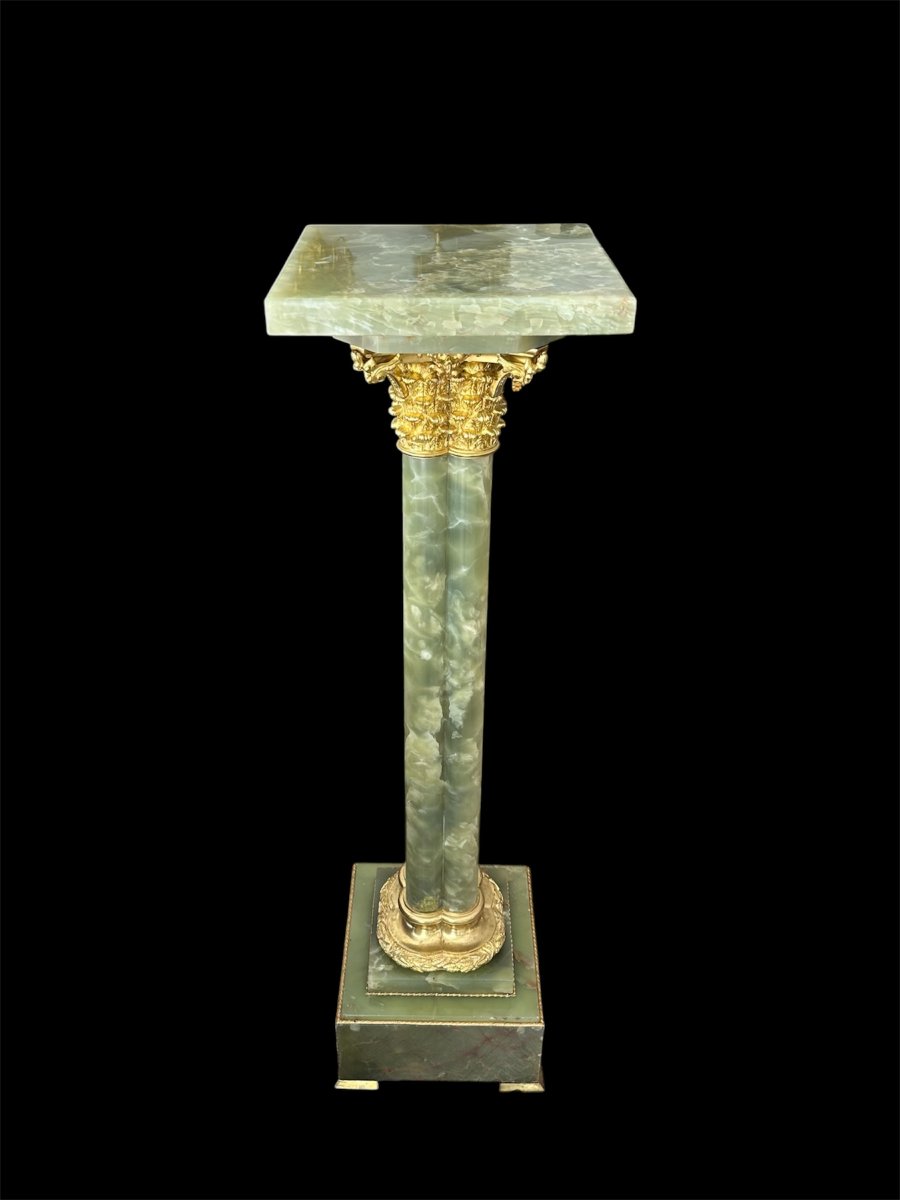 Column Made Of Green Onyx And Gilded Bronze