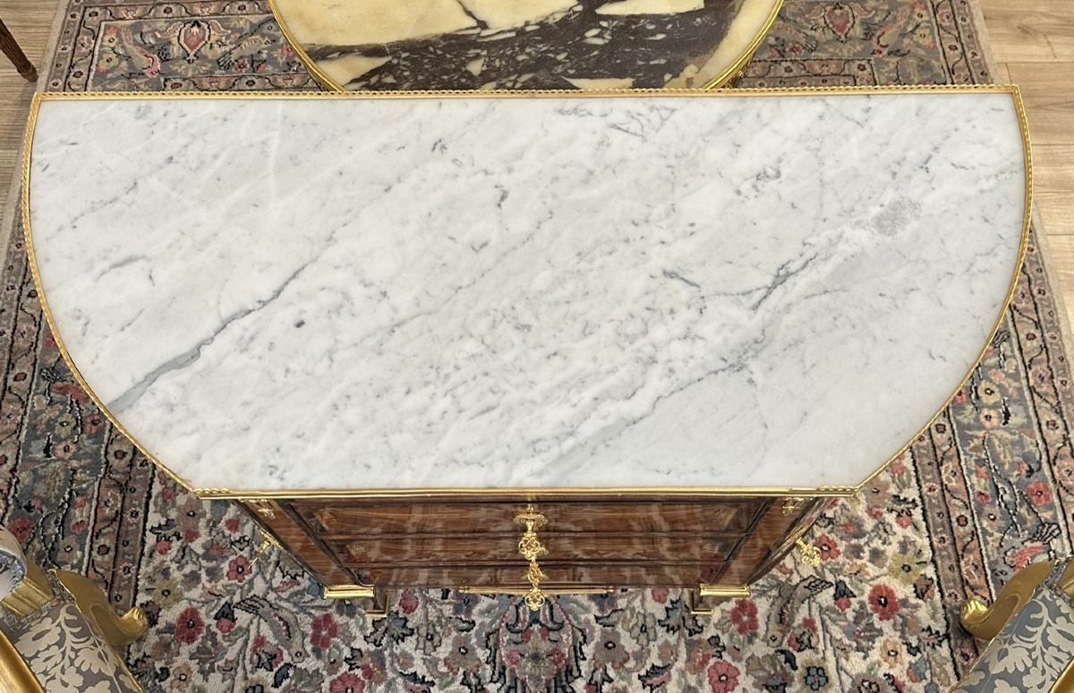 19th-century Half-moon Chest Of Drawers With Marquetry And Gilded Bronze-photo-3