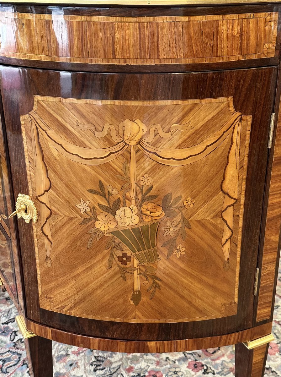 19th-century Half-moon Chest Of Drawers With Marquetry And Gilded Bronze-photo-1