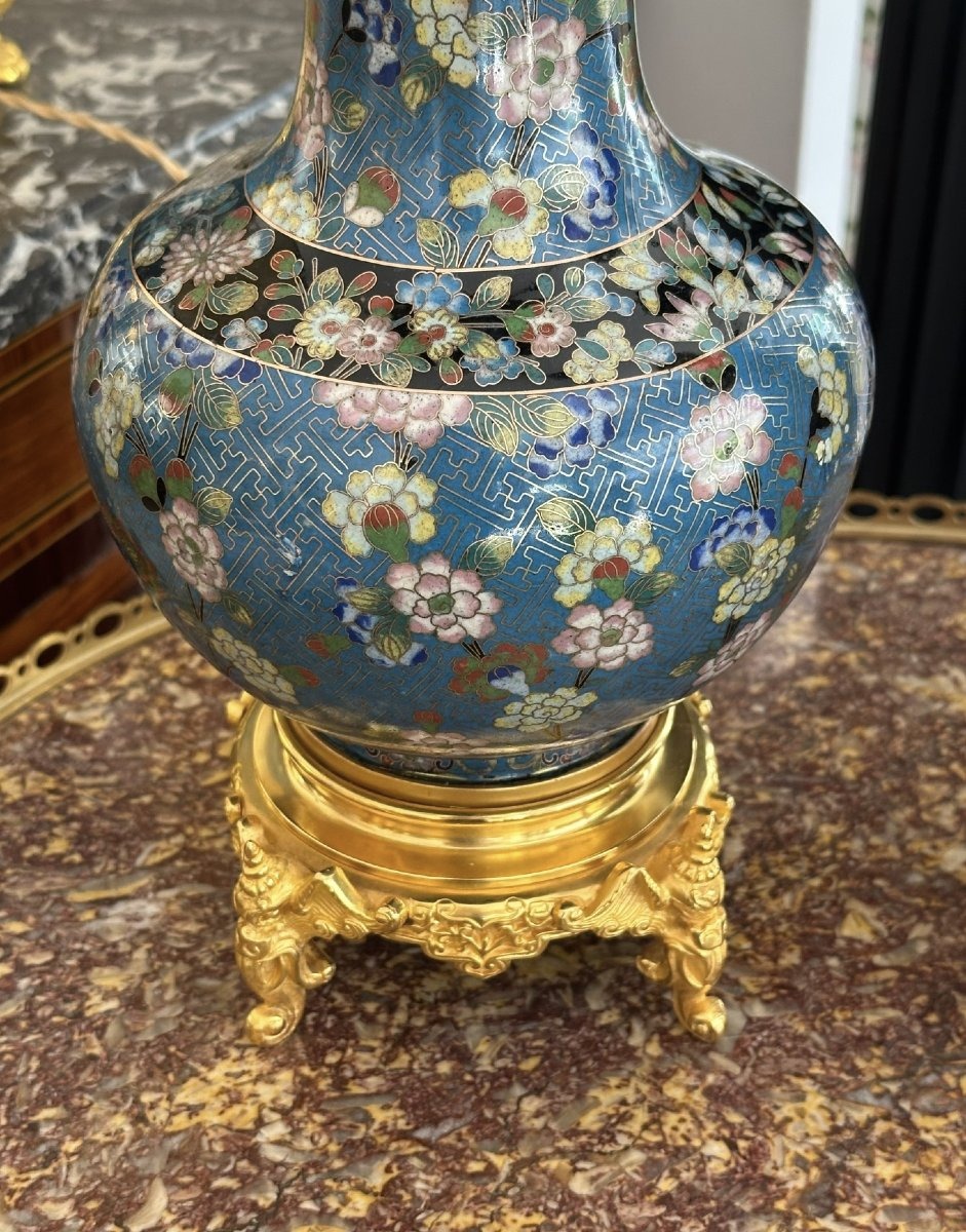 Paire de lampes en émaux cloisonnés de Chine-photo-1