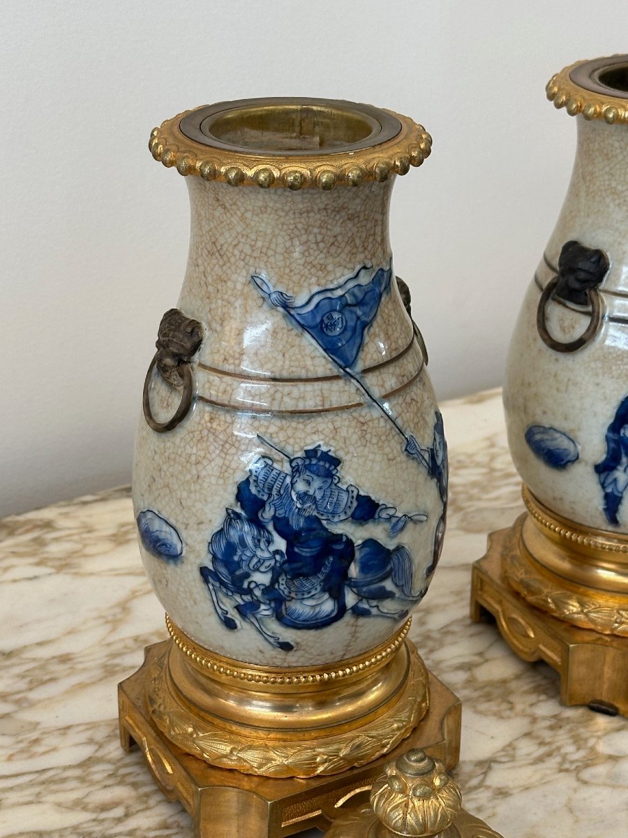 Paire de cassolettes en porcelaine craquelée -photo-6