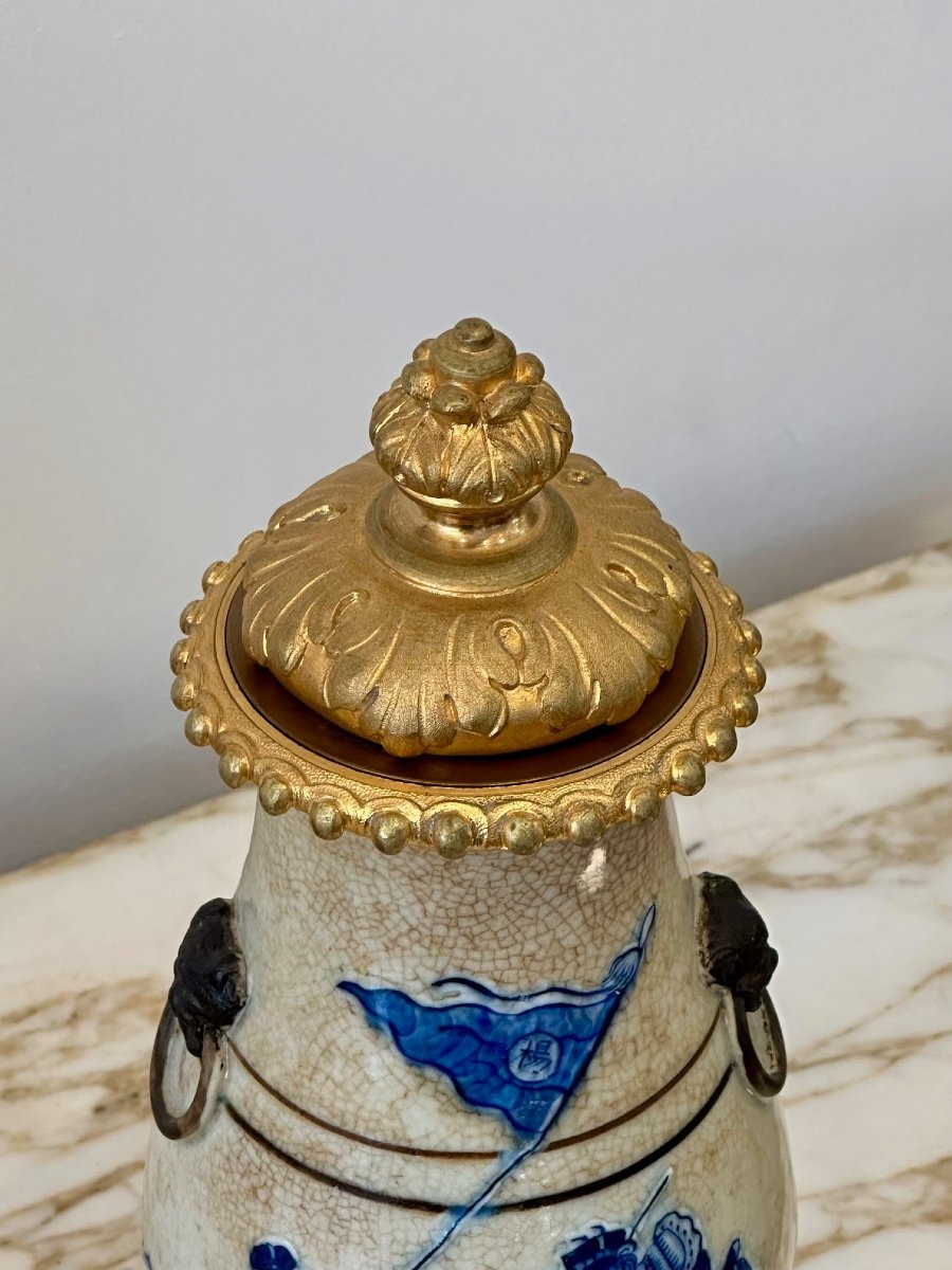 Paire de cassolettes en porcelaine craquelée -photo-7