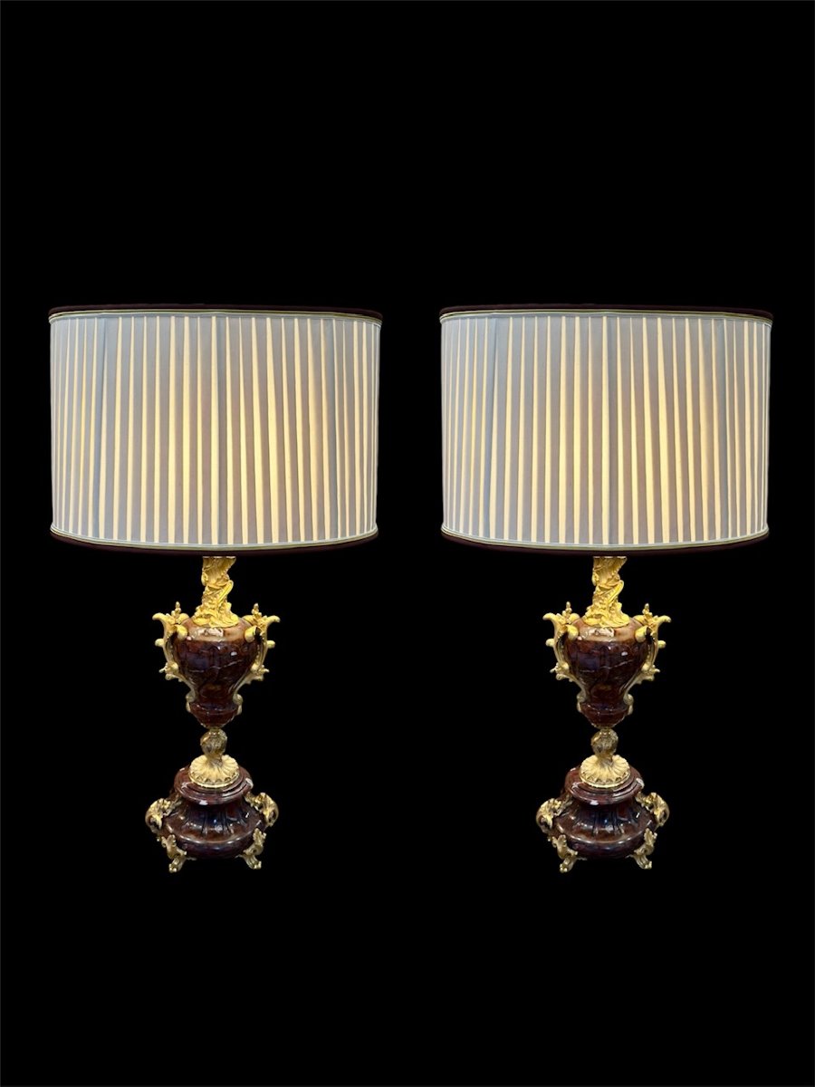 Pair Of Red Marble Lamps-photo-2
