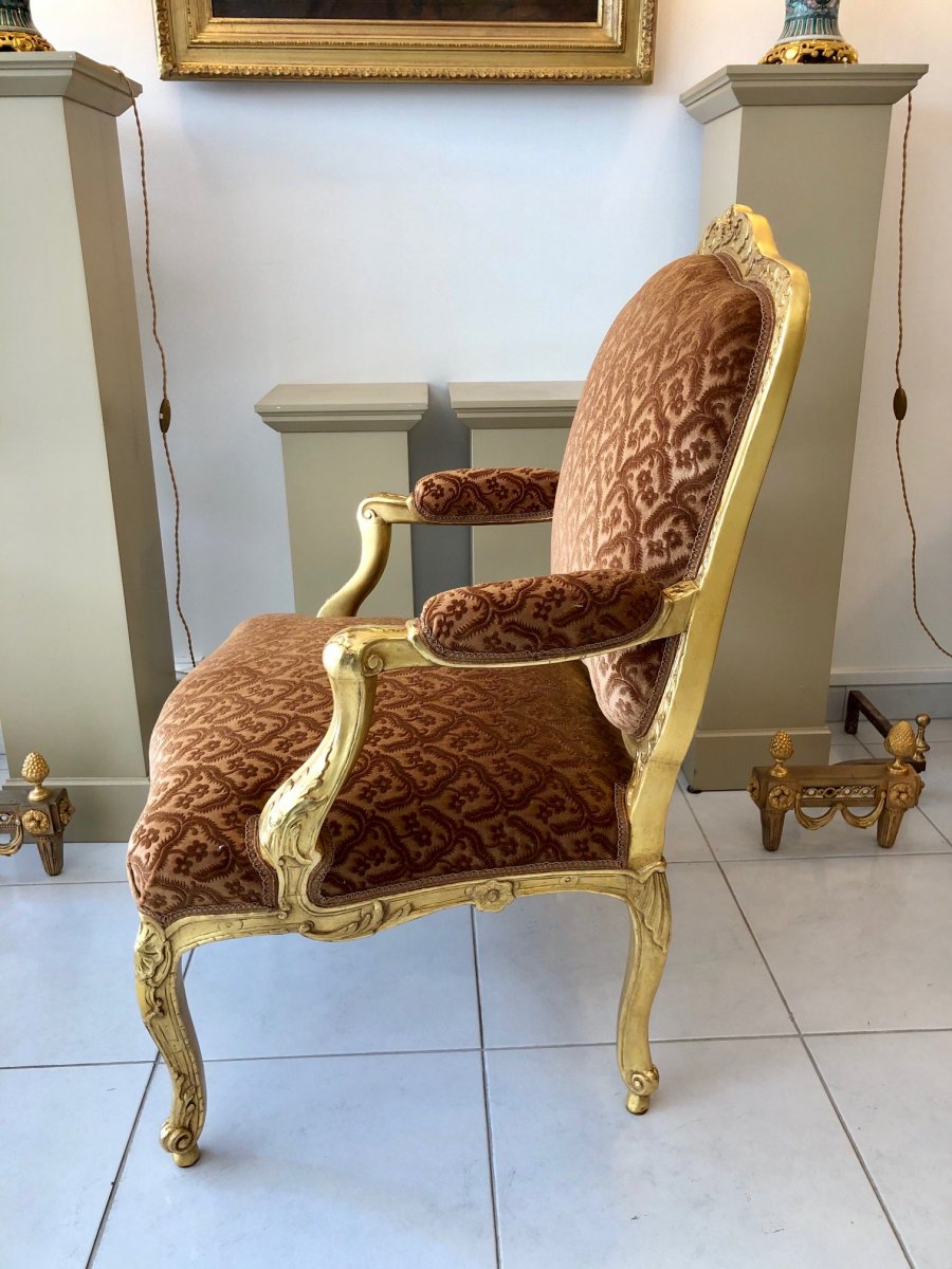 Fauteuil Louis XV En Bois Doré-photo-3