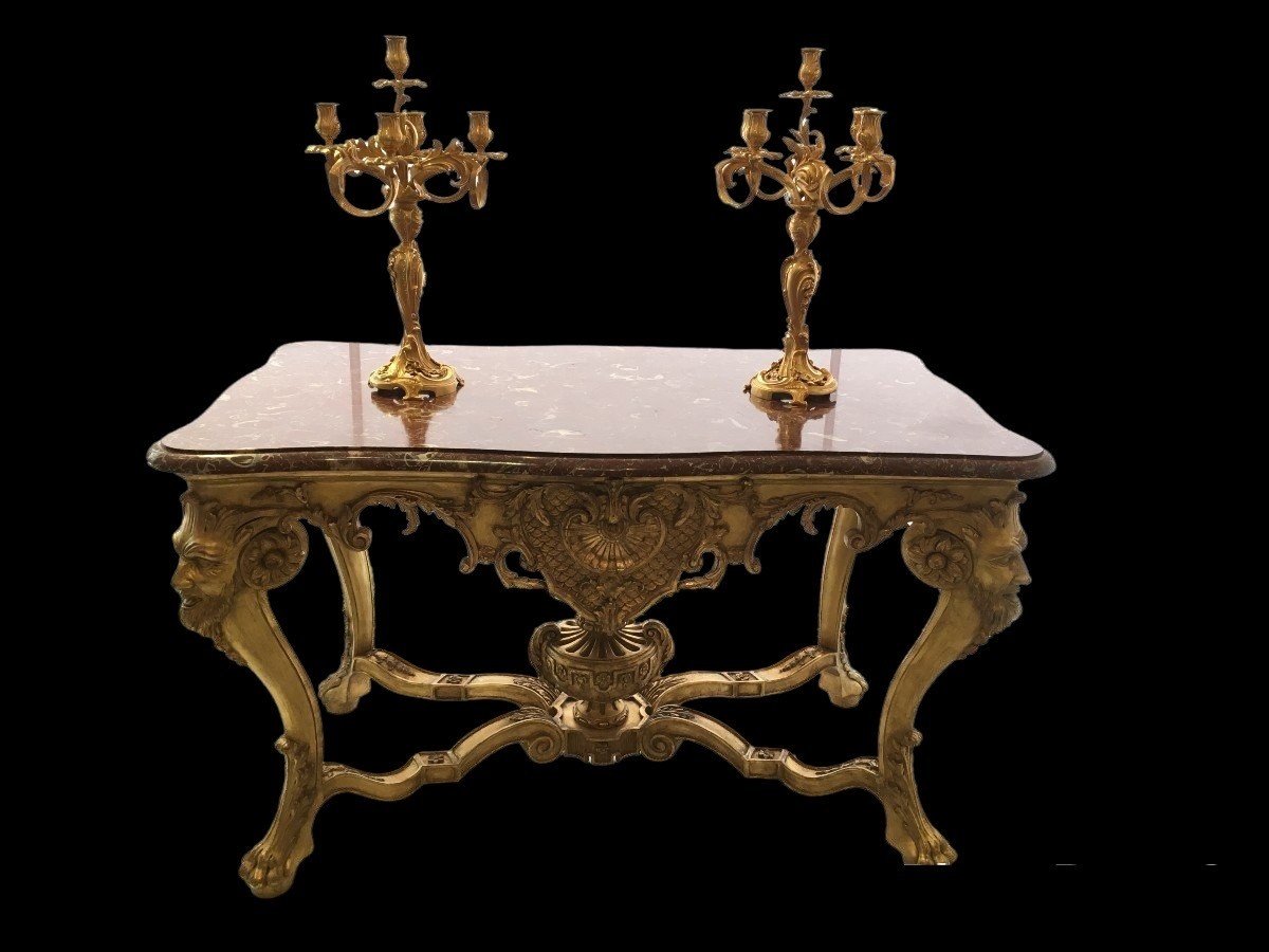 Middle Table In Golden Wood From The Nineteenth Century