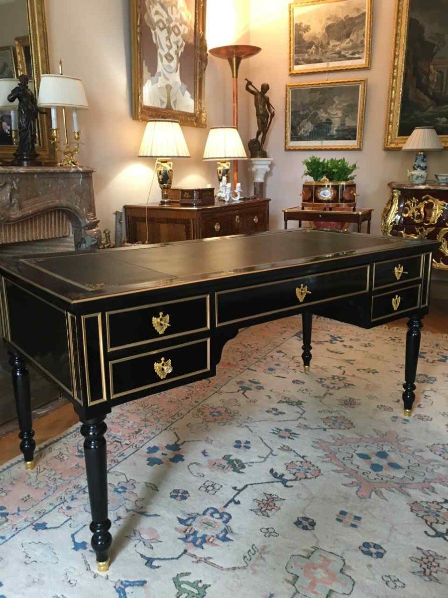 Flat Desk In Blackened Pear Wood, Restoration Period, 19th Century