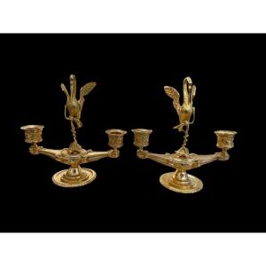 Pair Of Heron Candelabra, 19th Century