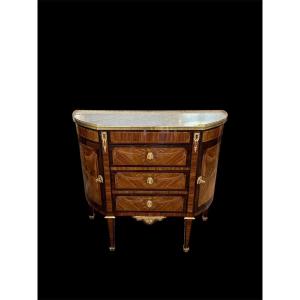 19th-century Half-moon Chest Of Drawers With Marquetry And Gilded Bronze