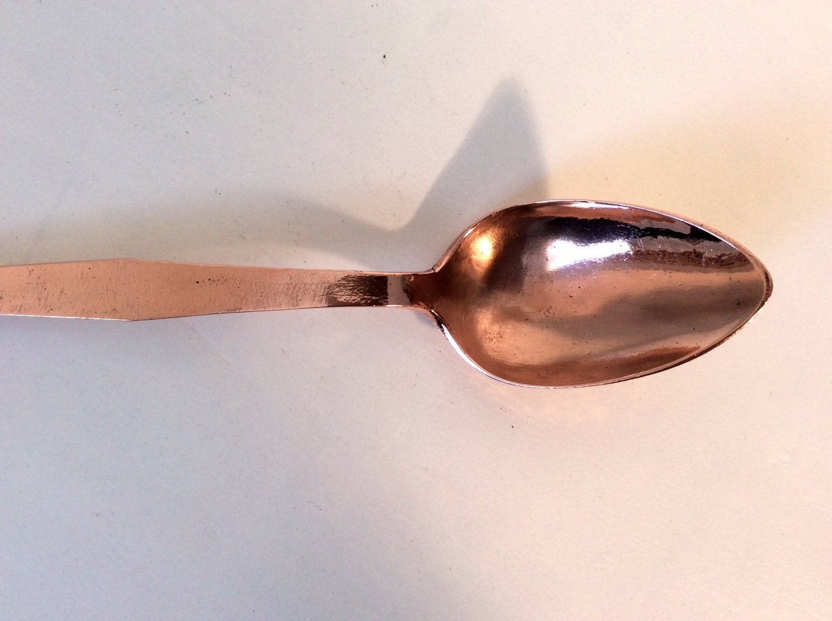 Copper 2-purpose Spoon, Pierced Spatula, XIXth.-photo-1