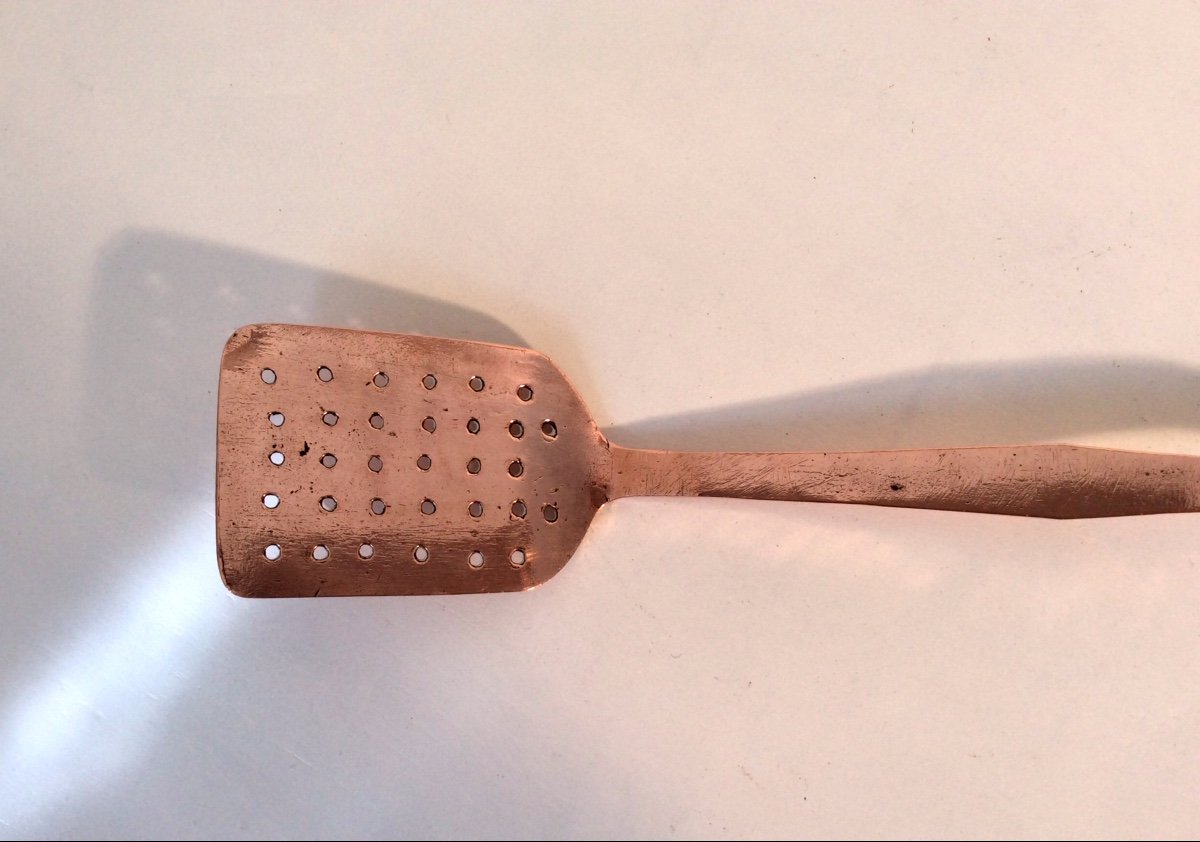 Copper 2-purpose Spoon, Pierced Spatula, XIXth.-photo-2