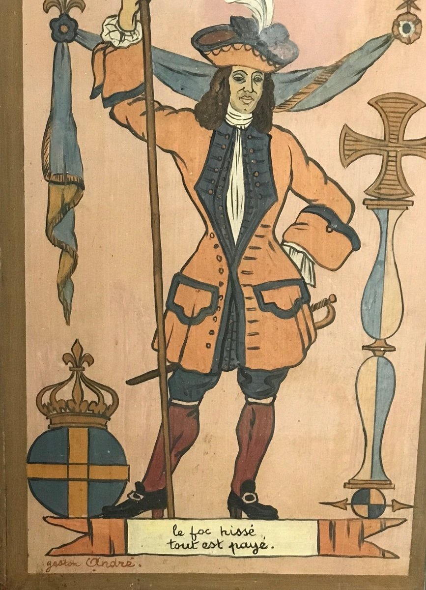 Marine Wall Fresco From The 1950s Dune Naval Battle Under Louis XV-photo-2