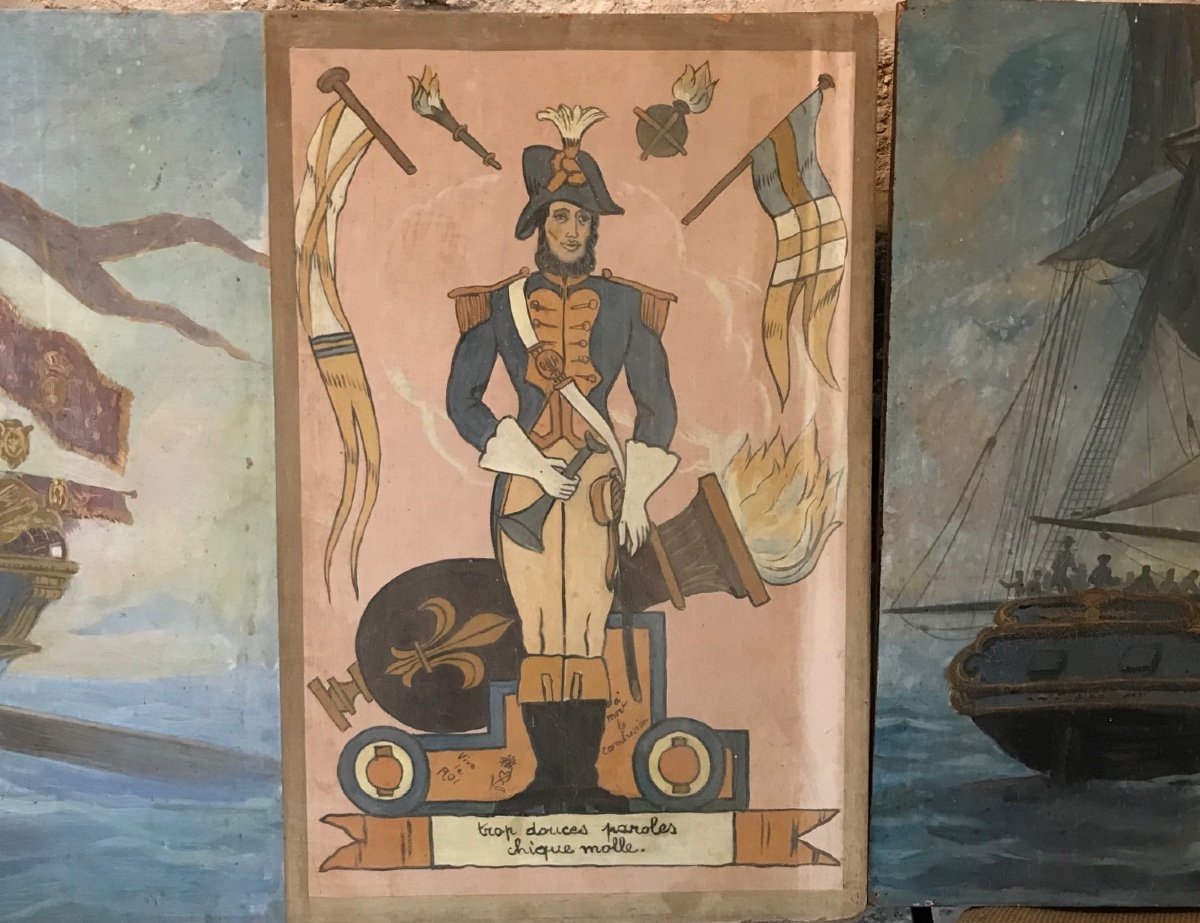 Marine Wall Fresco From The 1950s Dune Naval Battle Under Louis XV-photo-4