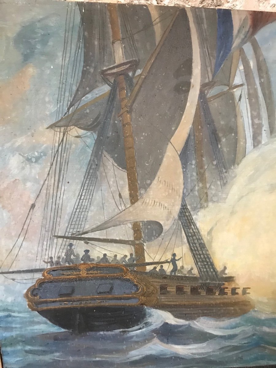 Fresque Murale Marine Des Années 50 Dune Bataille Navale Sous Louis XV-photo-6