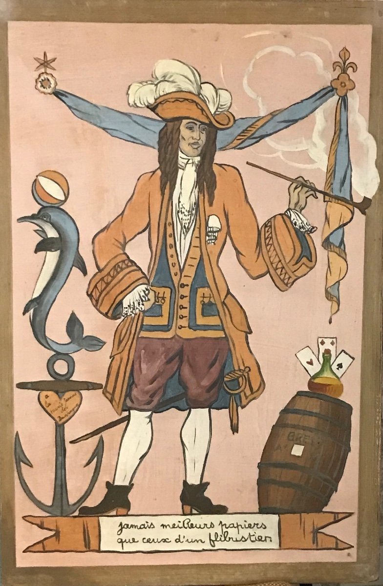 Marine Wall Fresco From The 1950s Dune Naval Battle Under Louis XV-photo-7
