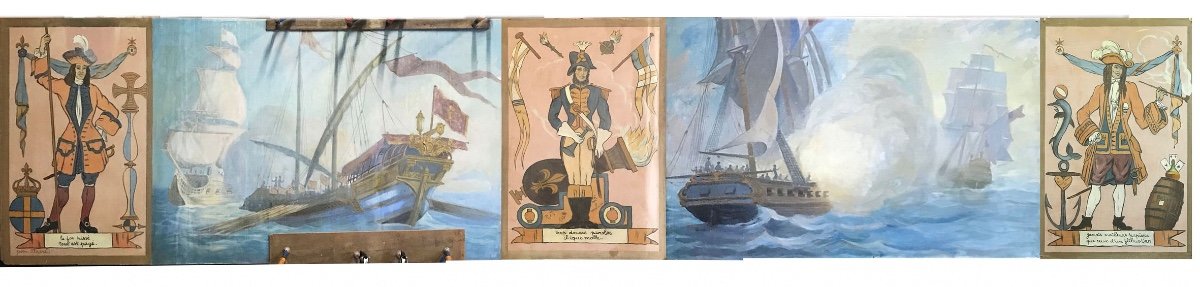 Fresque Murale Marine Des Années 50 Dune Bataille Navale Sous Louis XV