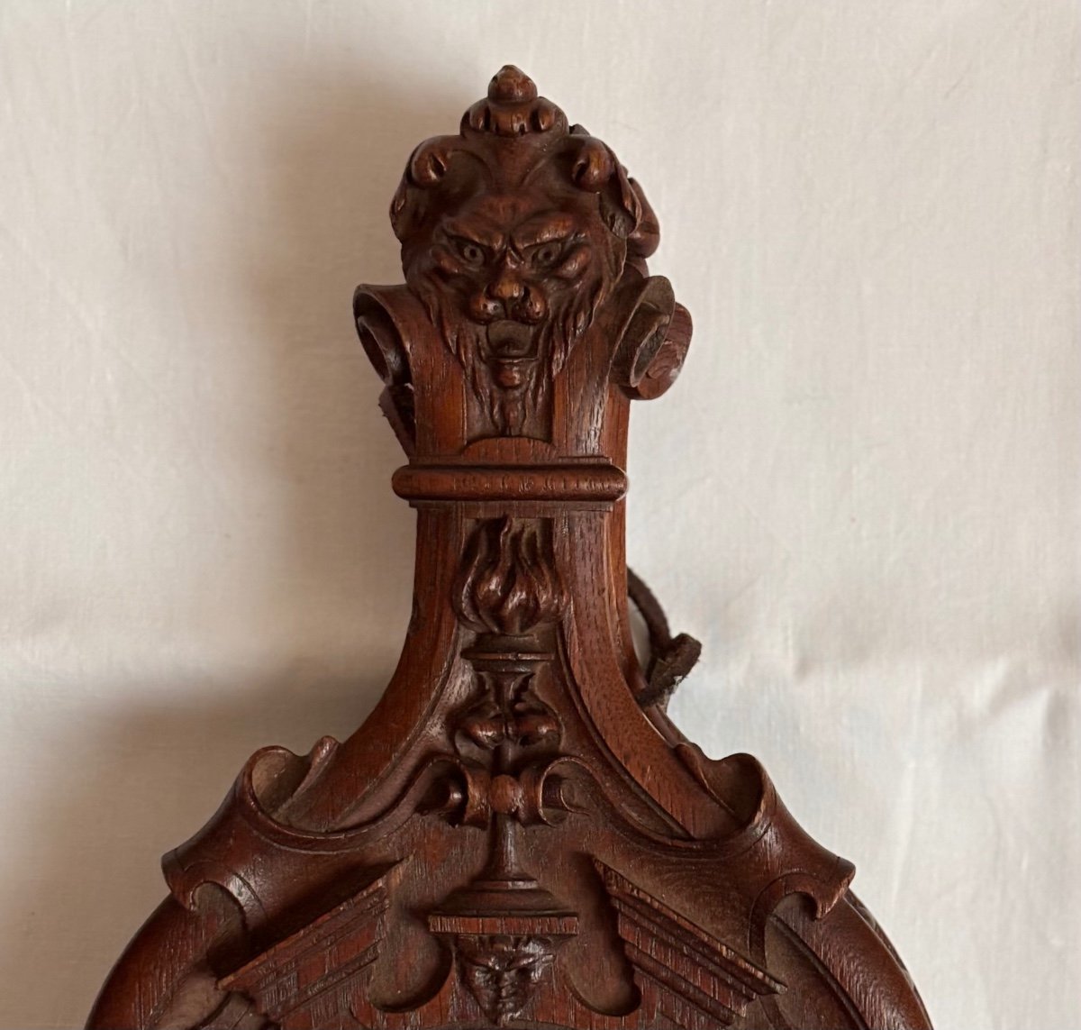 Richly Carved Oak Wood Fireplace Bellows 19th Century-photo-3