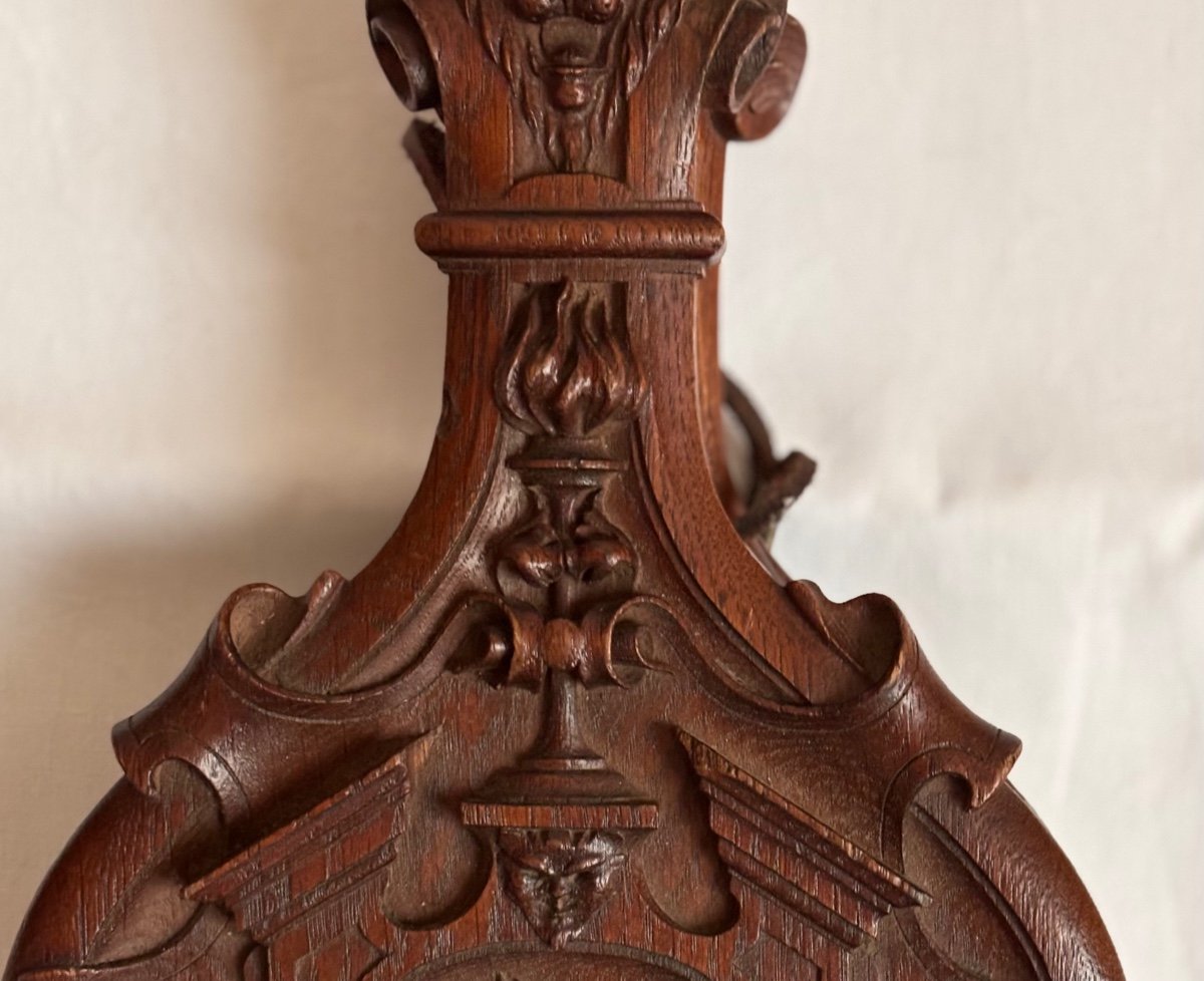 Richly Carved Oak Wood Fireplace Bellows 19th Century-photo-1