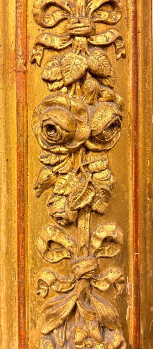 19th Century Fireplace Mirror Wood And Rectangular Golden Stucco-photo-2