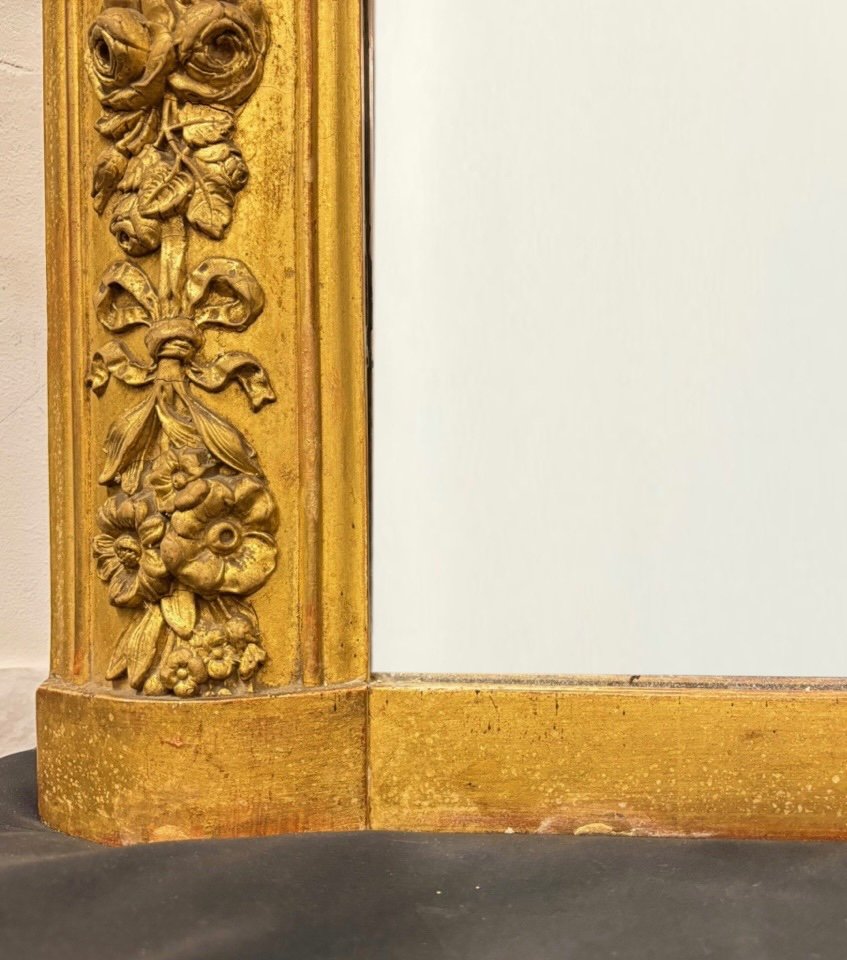 19th Century Fireplace Mirror Wood And Rectangular Golden Stucco-photo-3